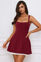 Bow-Detail Pleated A-Line Mini Dress in Berry Red  Gemma Chic
