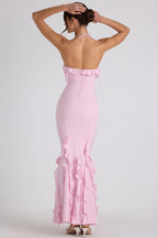 Ruffle-Trim Halterneck Gown in Soft Pink  Gemma Chic