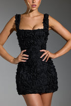 Floral-Appliqu¨¦ Corset Mini Dress in Black  Gemma Chic