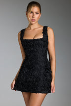 Floral-Appliqu¨¦ Corset Mini Dress in Black  Gemma Chic