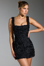 Floral-Appliqu¨¦ Corset Mini Dress in Black  Gemma Chic