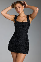 Floral-Appliqu¨¦ Corset Mini Dress in Black  Gemma Chic