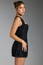 Floral-Appliqu¨¦ Corset Mini Dress in Black  Gemma Chic