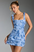 Floral-Appliqu¨¦ Corset Mini Dress in Blue  Gemma Chic