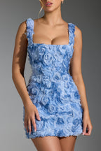 Floral-Appliqu¨¦ Corset Mini Dress in Blue  Gemma Chic