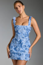 Floral-Appliqu¨¦ Corset Mini Dress in Blue  Gemma Chic