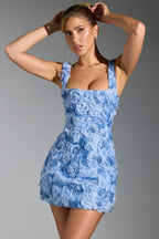 Floral-Appliqu¨¦ Corset Mini Dress in Blue  Gemma Chic