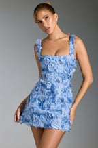 Floral-Appliqu¨¦ Corset Mini Dress in Blue  Gemma Chic