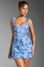 Floral-Appliqu¨¦ Corset Mini Dress in Blue  Gemma Chic