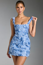 Floral-Appliqu¨¦ Corset Mini Dress in Blue  Gemma Chic