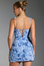 Floral-Appliqu¨¦ Corset Mini Dress in Blue  Gemma Chic