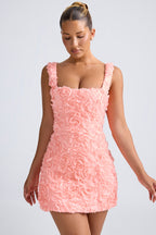 Floral-Appliqu¨¦ Corset Mini Dress in Coral  Gemma Chic