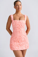 Floral-Appliqu¨¦ Corset Mini Dress in Coral  Gemma Chic