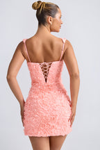 Floral-Appliqu¨¦ Corset Mini Dress in Coral  Gemma Chic