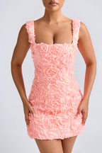 Floral-Appliqu¨¦ Corset Mini Dress in Coral  Gemma Chic