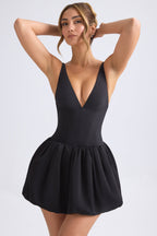 Lace-Up Bubble Hem Corset Micro Mini Dress in Black  Gemma Chic
