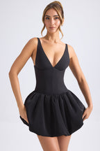 Lace-Up Bubble Hem Corset Micro Mini Dress in Black  Gemma Chic