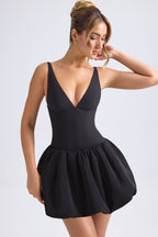 Lace-Up Bubble Hem Corset Micro Mini Dress in Black  Gemma Chic