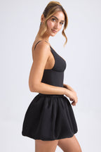 Lace-Up Bubble Hem Corset Micro Mini Dress in Black  Gemma Chic