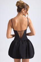Lace-Up Bubble Hem Corset Micro Mini Dress in Black  Gemma Chic