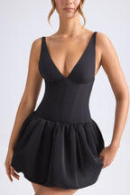 Lace-Up Bubble Hem Corset Micro Mini Dress in Black  Gemma Chic