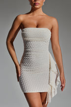 Embellished Ruffled Cowl-Neck Bandeau Mini Dress in White  Gemma Chic