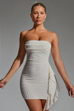 Embellished Ruffled Cowl-Neck Bandeau Mini Dress in White  Gemma Chic