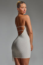 Embellished Ruffled Cowl-Neck Bandeau Mini Dress in White  Gemma Chic