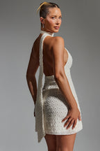 Embellished Scarf-Detail Halterneck Mini Dress in White  Gemma Chic