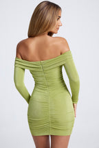 Hardware Detail Off-Shoulder Cut-Out Mini Dress in Olive Green  Gemma Chic
