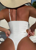 SculptWave - One Shoulder Cut-Out White Ribbed One Piece Swimsuit  GEMMACHIC