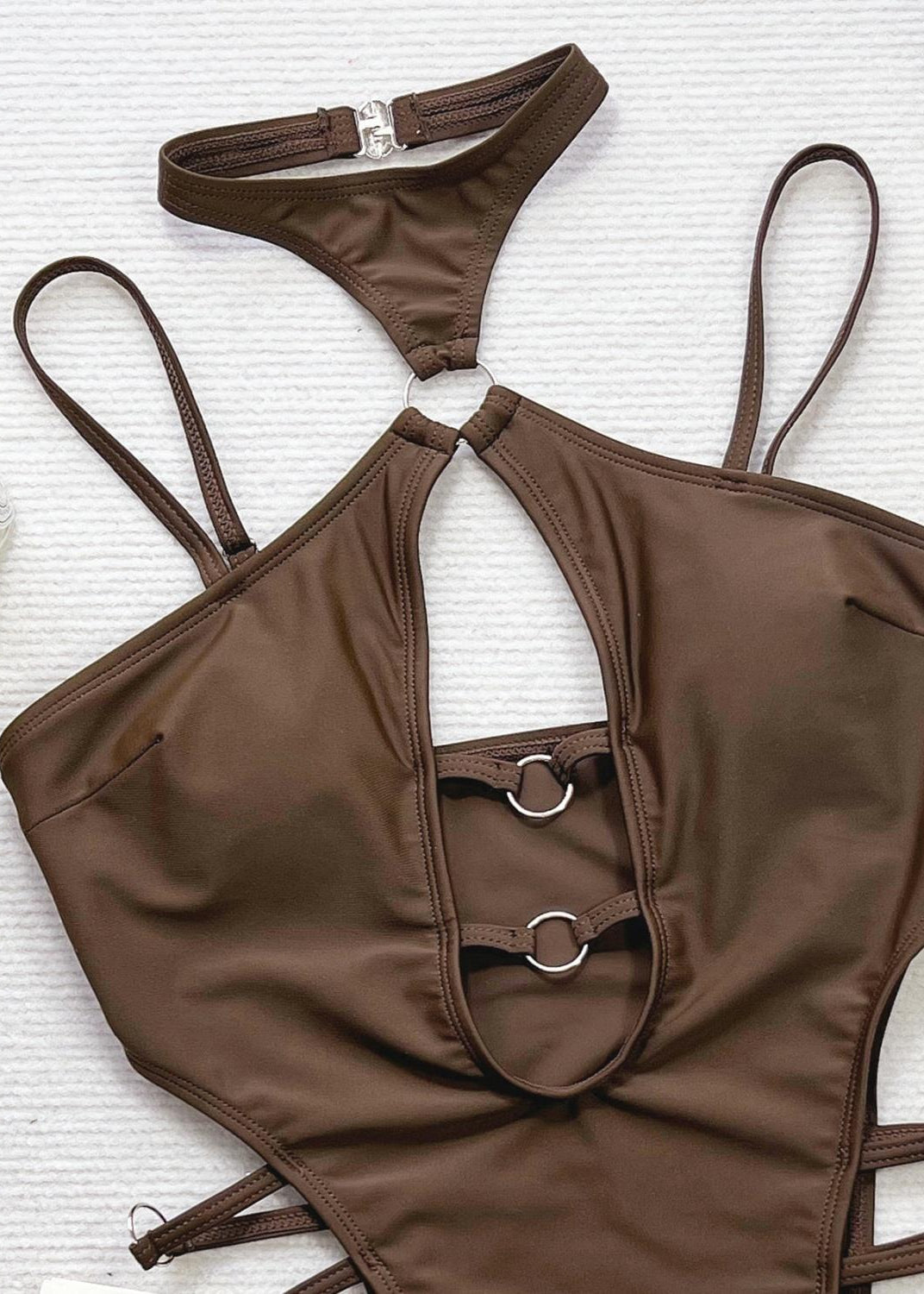 Heatwave Bound - Cut-Out Halter Ring Detail One Piece Swimsuit  GEMMACHIC