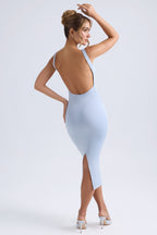 Ruched Open-Back Midaxi Dress in Light Blue  Gemma Chic
