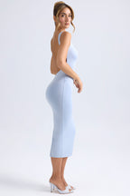 Ruched Open-Back Midaxi Dress in Light Blue  Gemma Chic