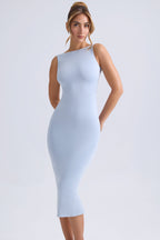 Ruched Open-Back Midaxi Dress in Light Blue  Gemma Chic