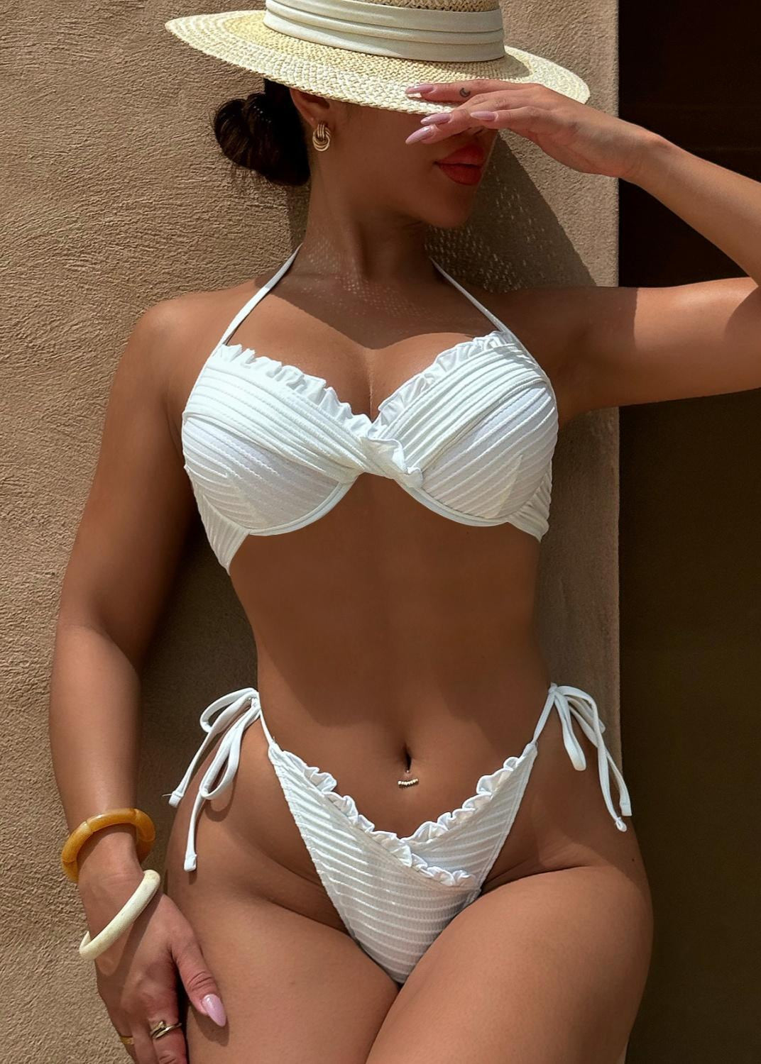 Ivory Ruffle Trim Bikini Set  GEMMACHIC