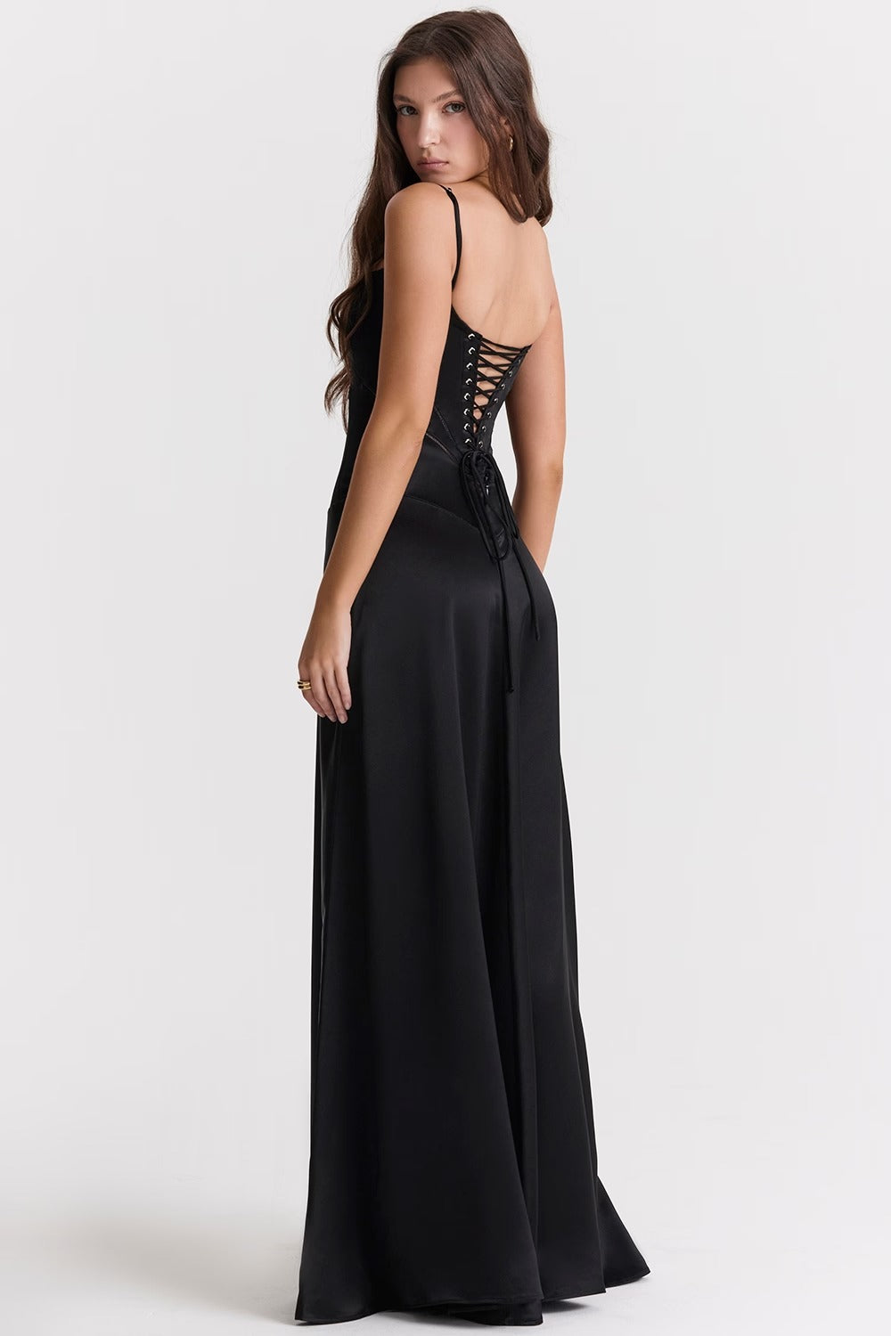 ANABELLA Black Lace Up Maxi Dress  GEMMACHIC