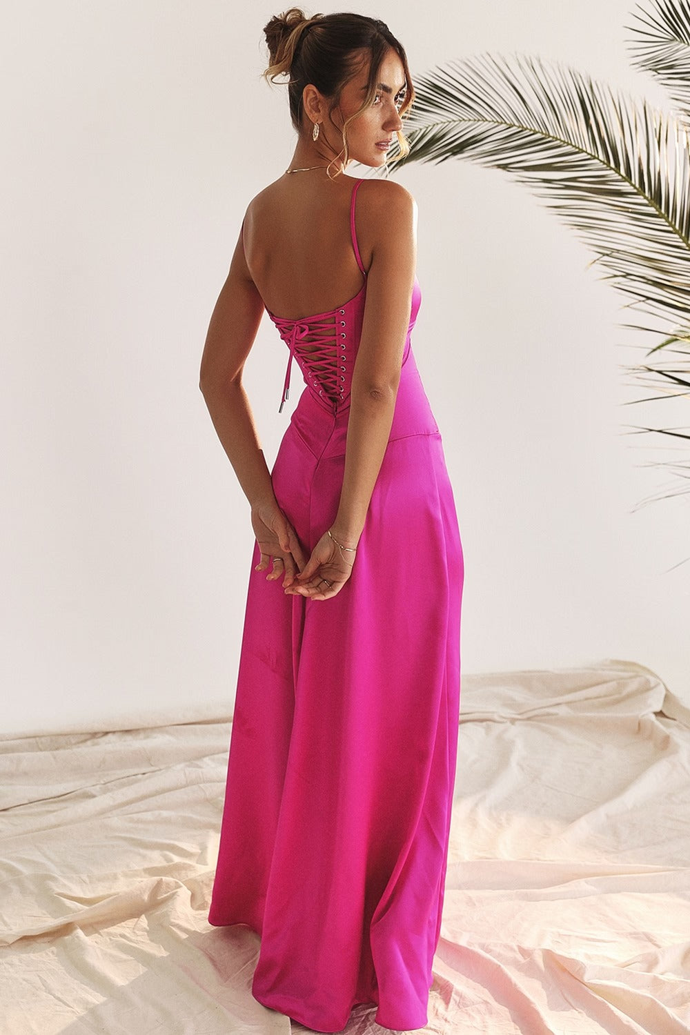 ANABELLA Fuchsia Lace Up Maxi Dress  GEMMACHIC