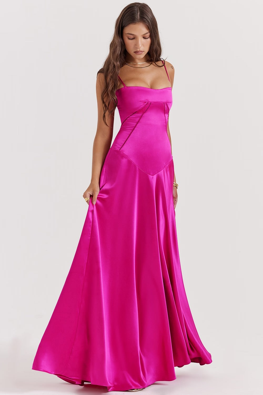 ANABELLA Fuchsia Lace Up Maxi Dress  GEMMACHIC
