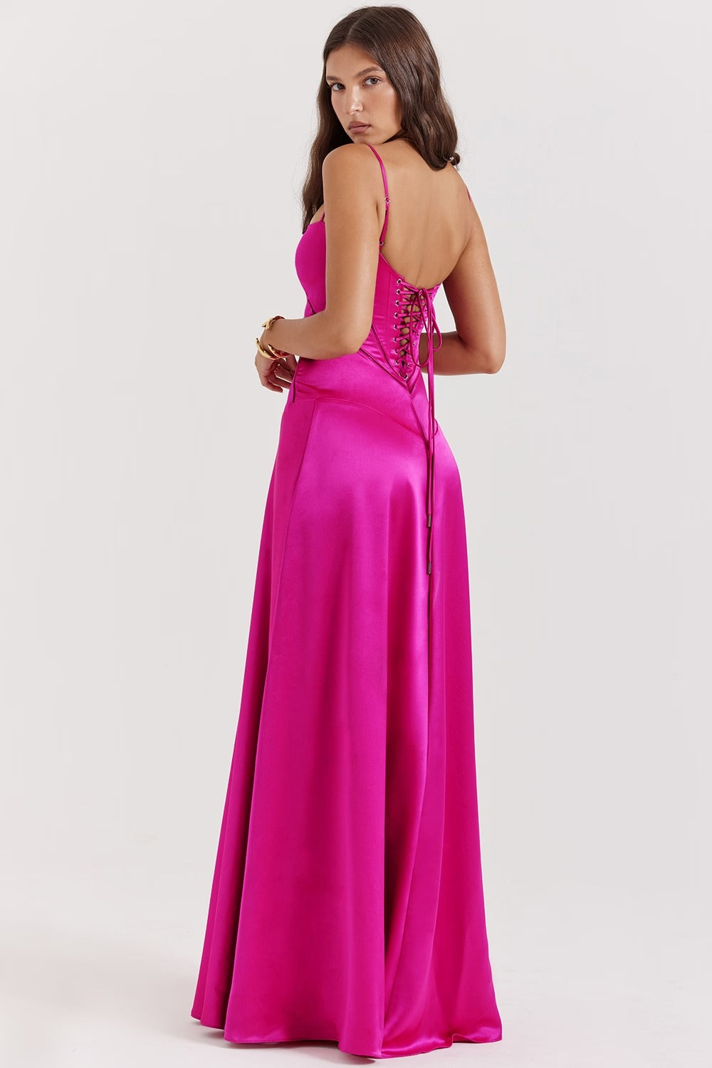 ANABELLA Fuchsia Lace Up Maxi Dress  GEMMACHIC