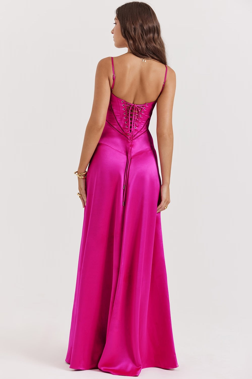 ANABELLA Fuchsia Lace Up Maxi Dress  GEMMACHIC
