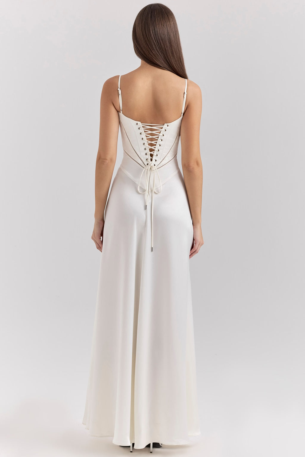 ANABELLA Ivory Satin Lace Up Maxi Dress  GEMMACHIC