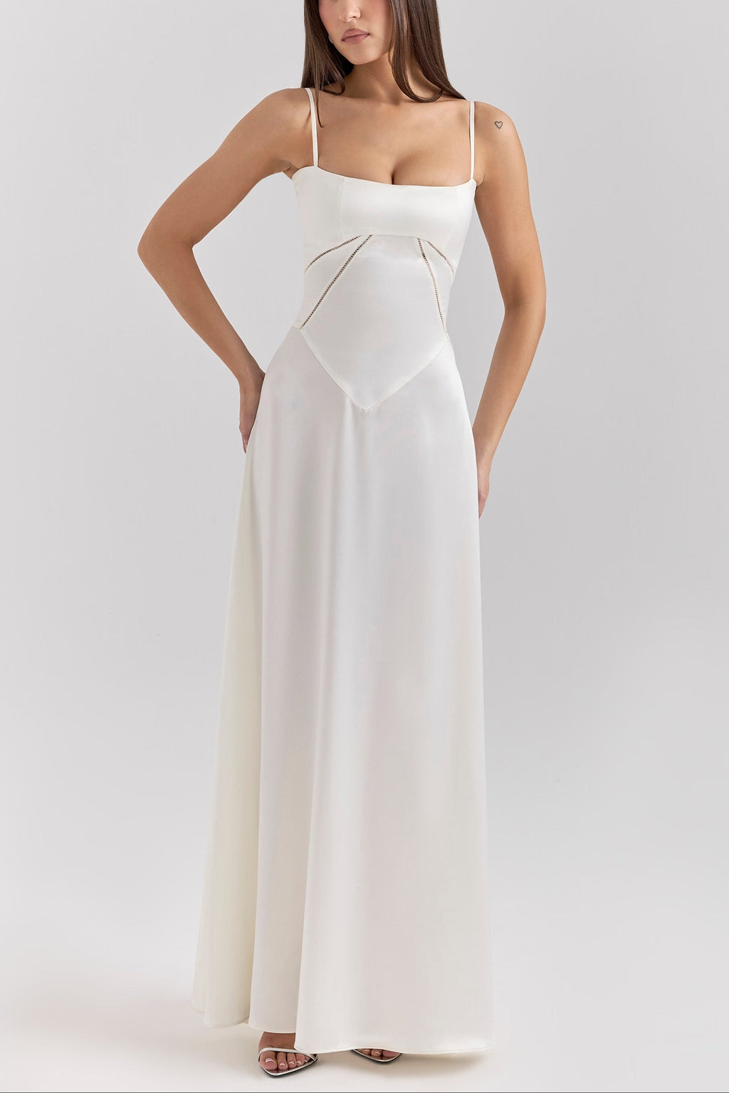 ANABELLA Ivory Satin Lace Up Maxi Dress  GEMMACHIC