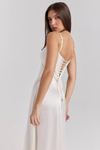 ANABELLA Ivory Satin Lace Up Maxi Dress  GEMMACHIC