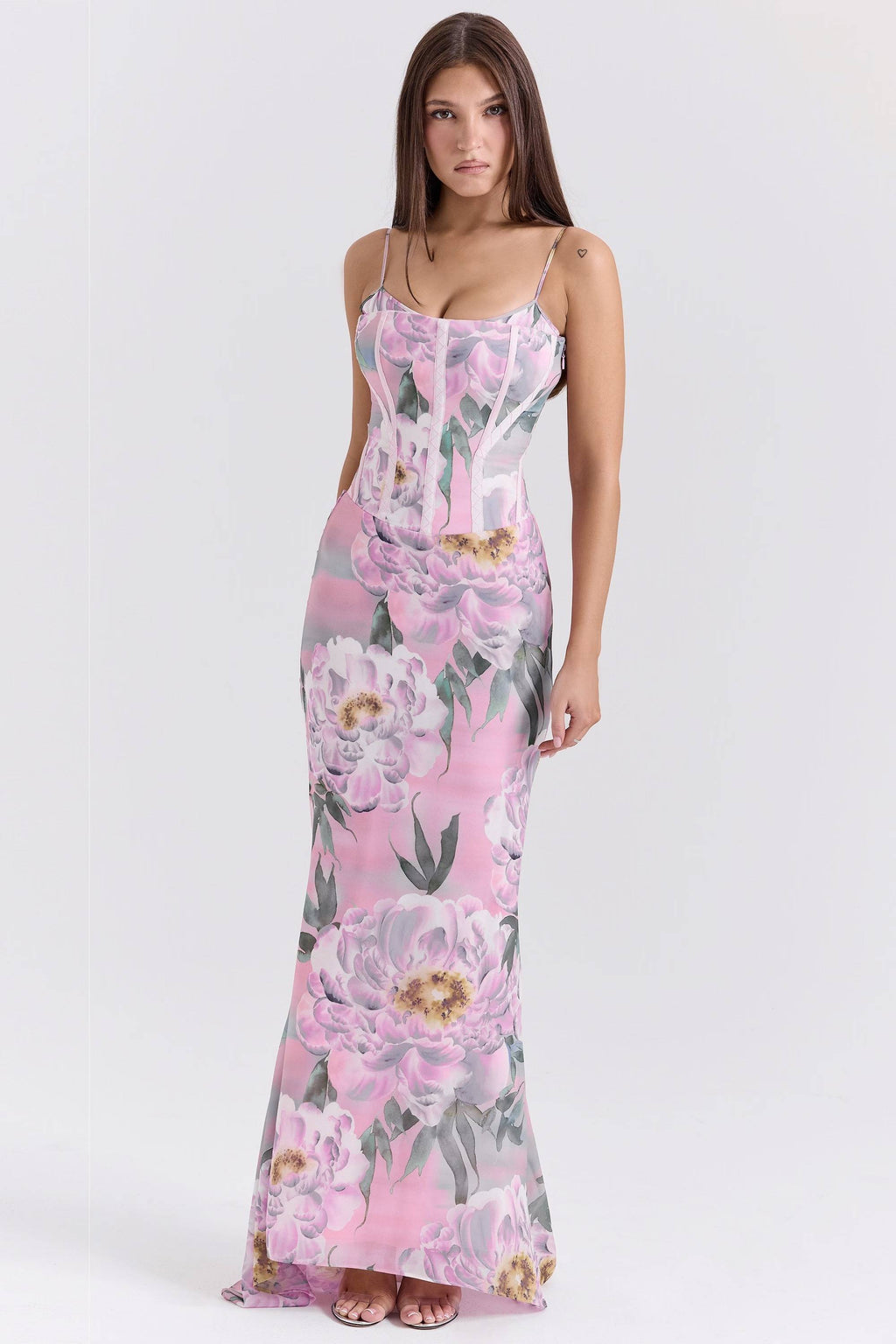 ANTONINA Pink Floral Corset Maxi Dress  Gemma Chic
