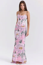 ANTONINA Pink Floral Corset Maxi Dress  Gemma Chic
