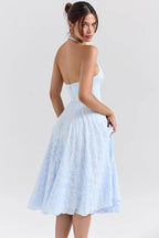 ARIETTA Bluebell Floral Jacquard Halter Midi Dress  GEMMACHIC