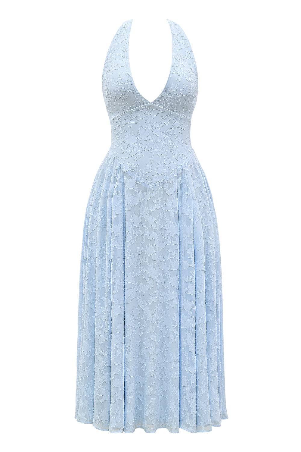 ARIETTA Bluebell Floral Jacquard Halter Midi Dress  Gemma Chic