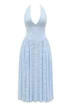 ARIETTA Bluebell Floral Jacquard Halter Midi Dress  Gemma Chic