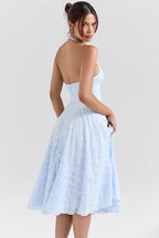 ARIETTA Bluebell Floral Jacquard Halter Midi Dress  Gemma Chic